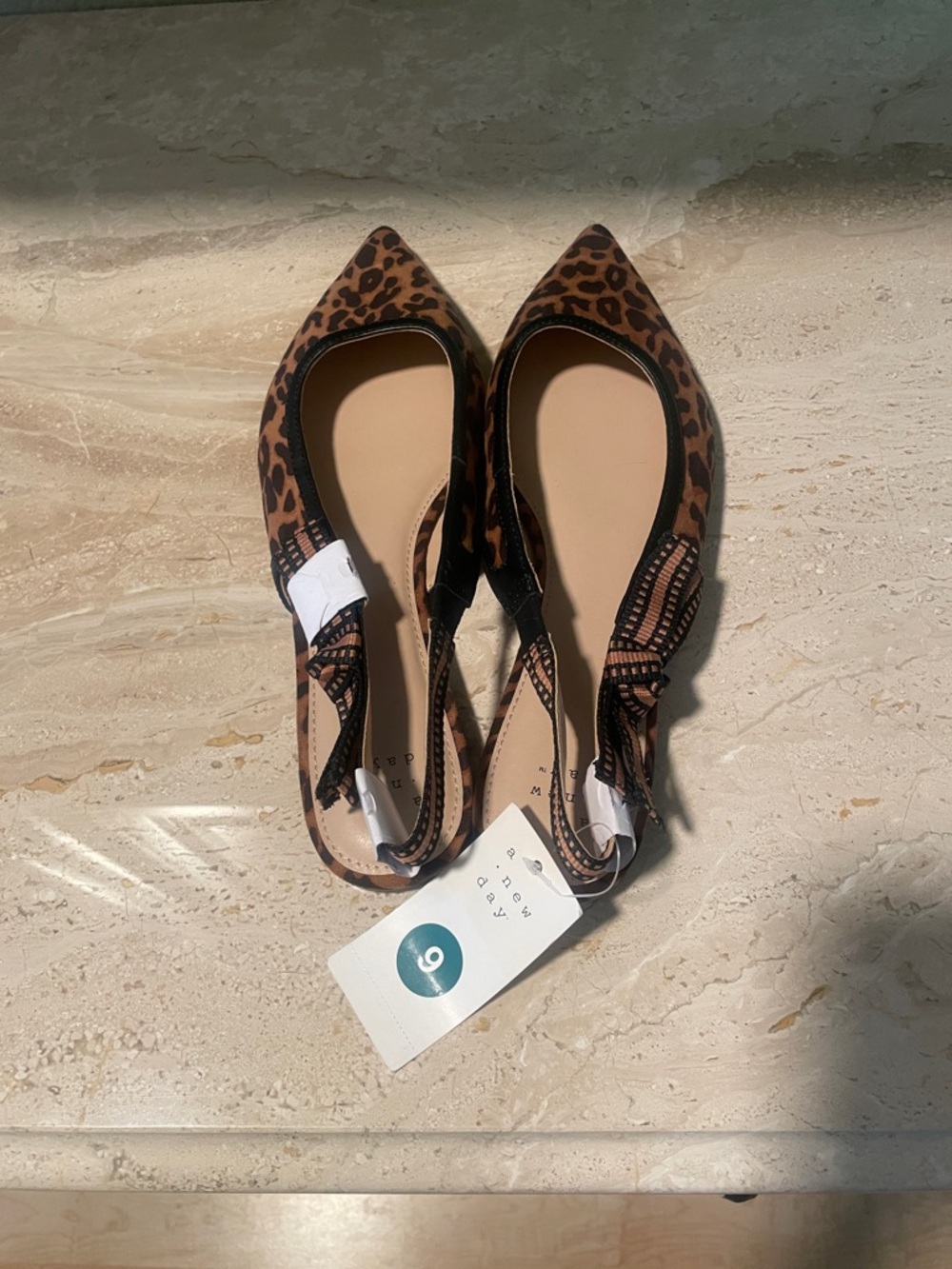 a new day Women’s Leopard Print Pointed Slingback Flats - Brown & Black Size 9 - Picture 2 of 8